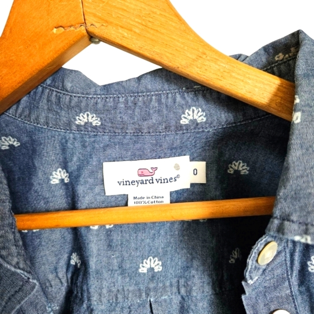 Vineyard Vines Blue Cotton Preppy Quarter Button-Up Blouse, Size 0 - Picture 3 of 5
